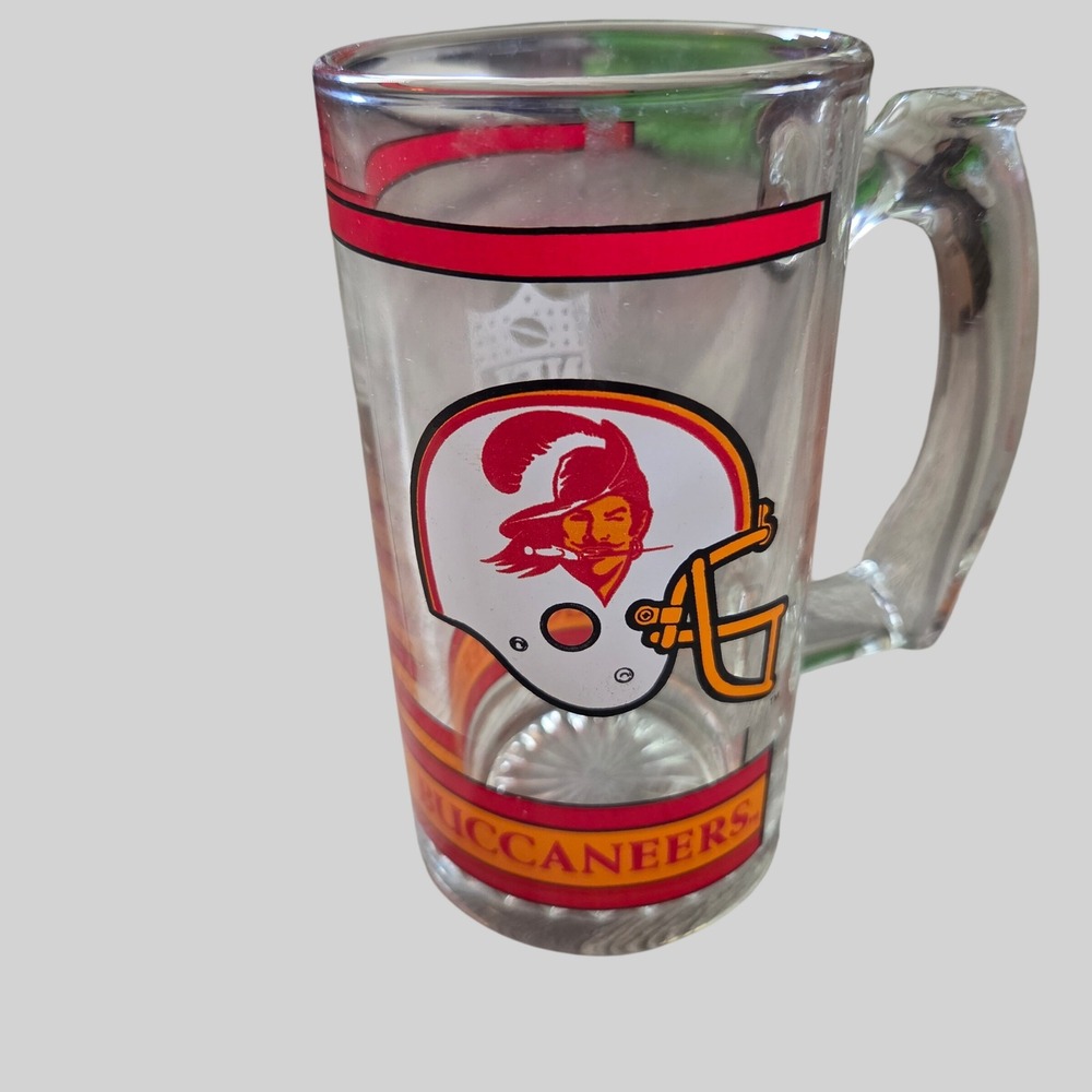 Vintage 1991 Tampa Bay Buccaneers Slim Jim Glass Mug NFL Helmet Logo Stein 5.5in